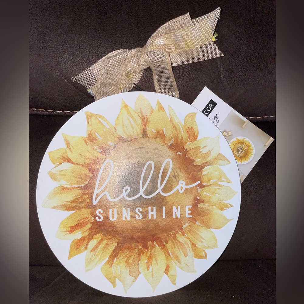 NWT Hello Sunflower Wall Sign with Ribbon